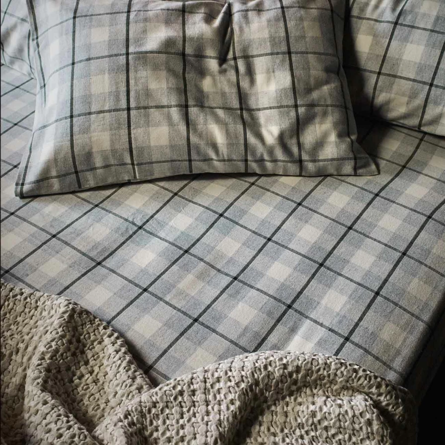 Piglet in Bed Fern Green Check Brushed Cotton Fitted Sheet - Organic, Sustainable & Luxurious Bedding