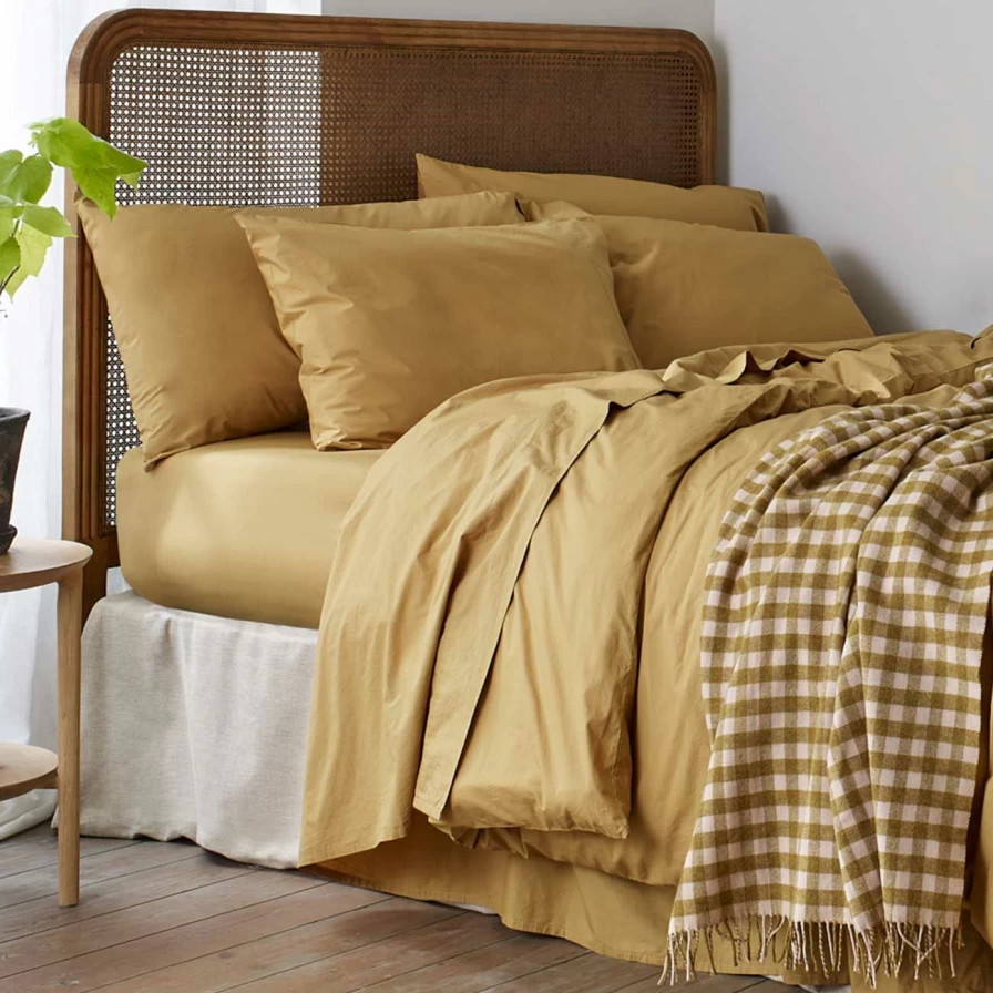 Piglet in Bed Butterscotch Washed Cotton Percale Flat Sheet – Soft & Breathable Bedding