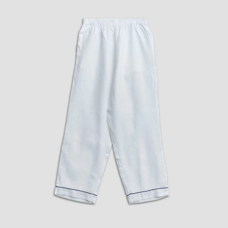 Piglet in Bed Men's White Linen Pajama Pants - Relaxed Fit Sleep Trousers