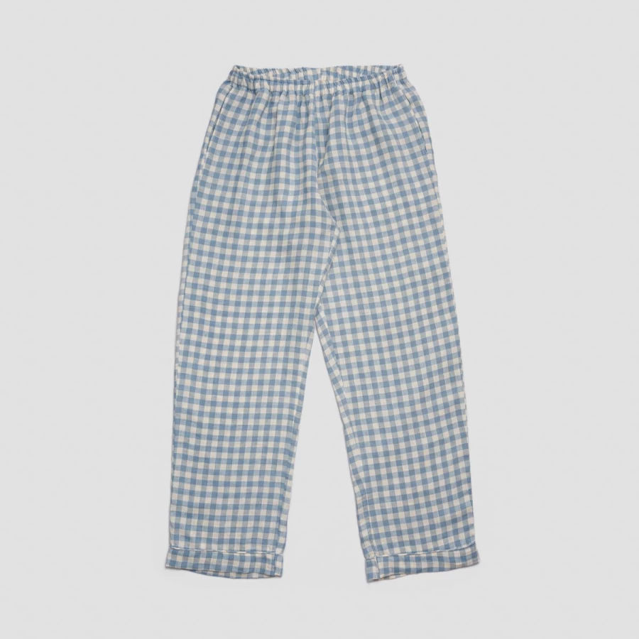 Piglet in Bed Men's Blue Gingham Linen Pyjama Pants - Warm & Comfortable Sleepwear
