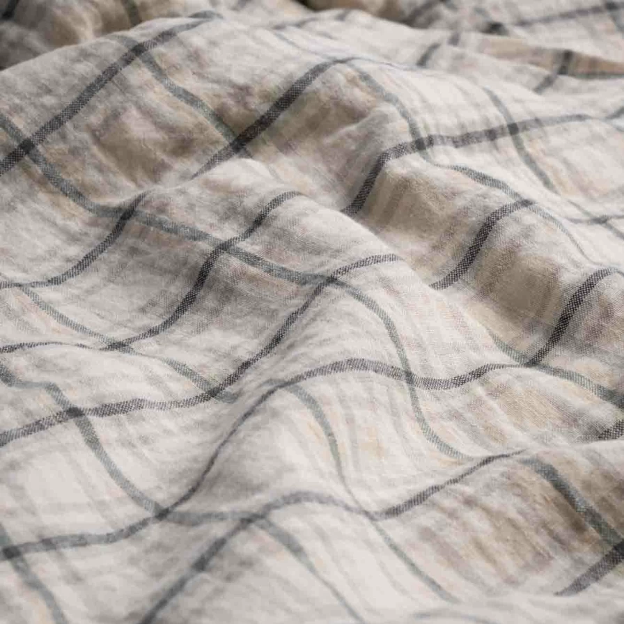 Piglet in Bed 100% Natural Check Linen Fitted Sheet - Breathable & Hypoallergenic Bedding