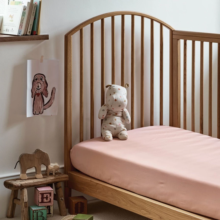 Piglet in Bed French Rose 100% Cotton Fitted Sheet for Kids - Soft & Breathable Crib Bedding