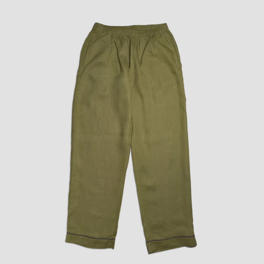 Piglet in Bed Men's Moss Green Linen Pajama Pants - Comfortable Sleepwear