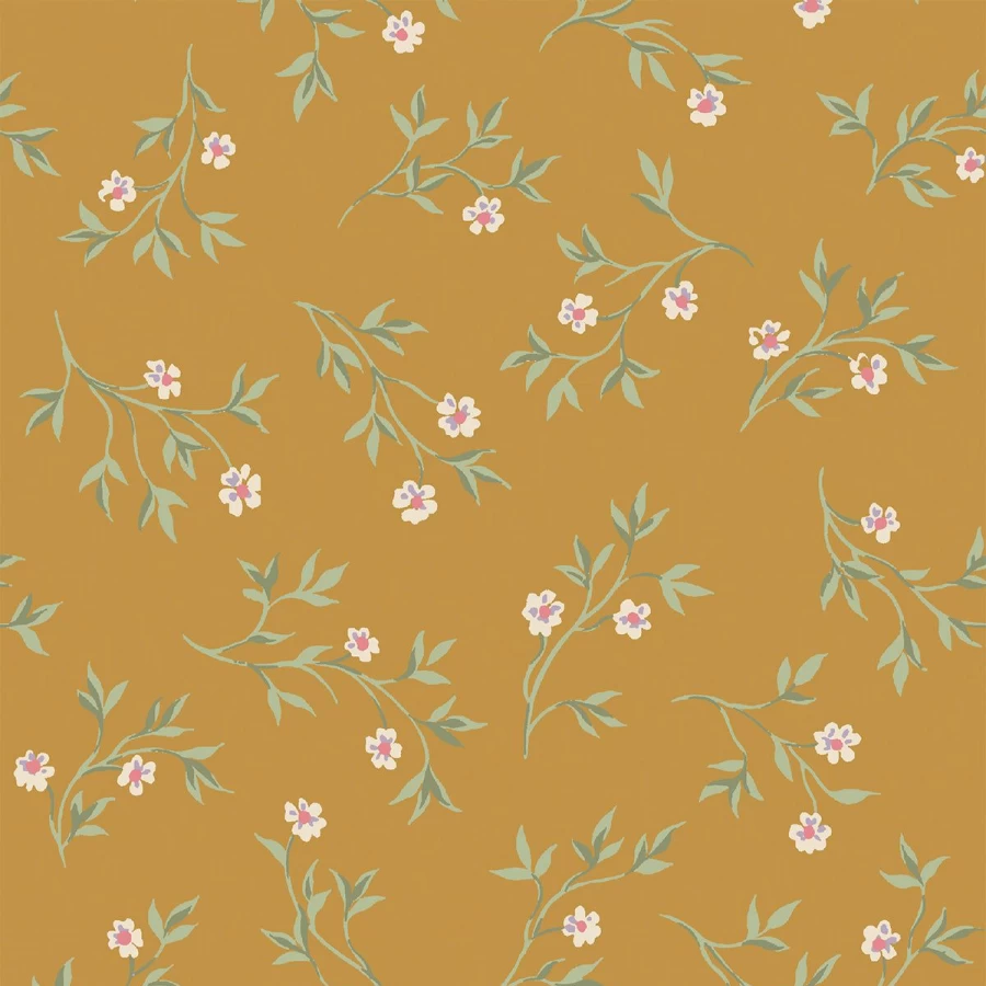"Piglet in Bed Honey Yellow Floral Spring Sprig Peel & Stick Wallpaper"