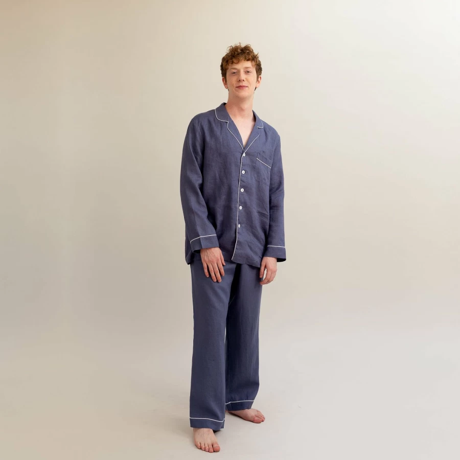 Piglet in Bed Men's Blueberry Linen Sleep Shirt - Relaxing Breathable Top for Comfortable Nights