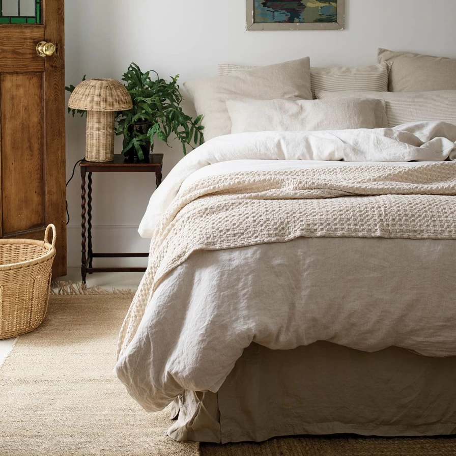 "Piglet in Bed Oat Milk Textured Waffle Throw Blanket - Soft & Cozy Sustainable Bedding"