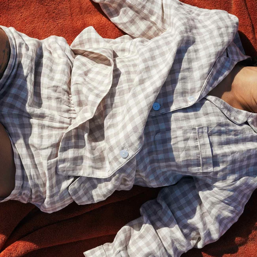 Piglet in Bed Women's Mushroom Print Gingham Pyjama Shirt - Soft Cotton Sleepwear