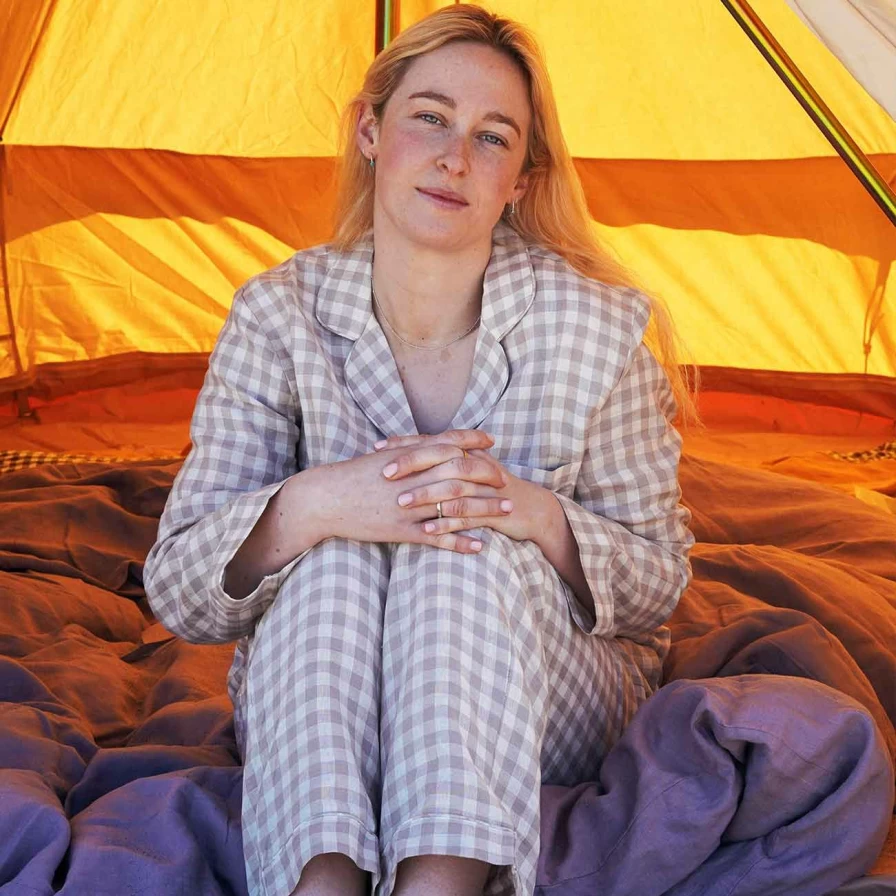 Piglet in Bed Women's Mushroom Print Gingham Pyjama Shirt - Soft Cotton Sleepwear