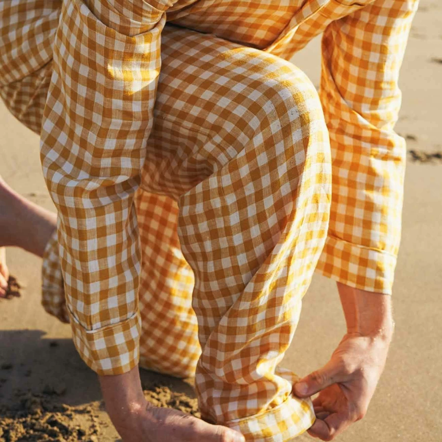 Piglet in Bed Men's Honey Gingham Checkered Cotton Pajama Pants for Comfortable Sleep