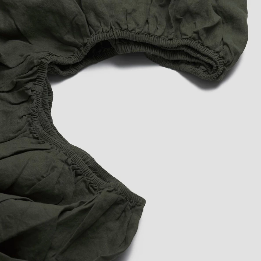 Piglet in Bed Fern Green 100% Linen Fitted Sheet - Queen Size, Organic & Breathable