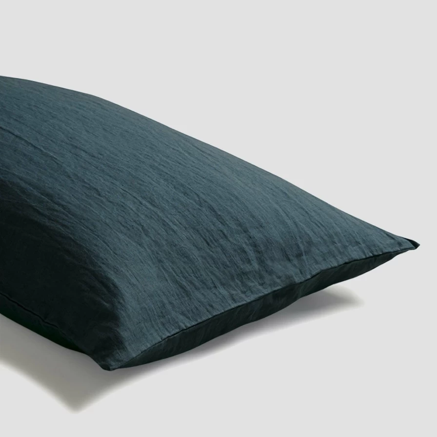 Piglet in Bed Deep Teal 100% Linen Pillowcase Set of 2 - Premium Soft Washable Pillow Covers