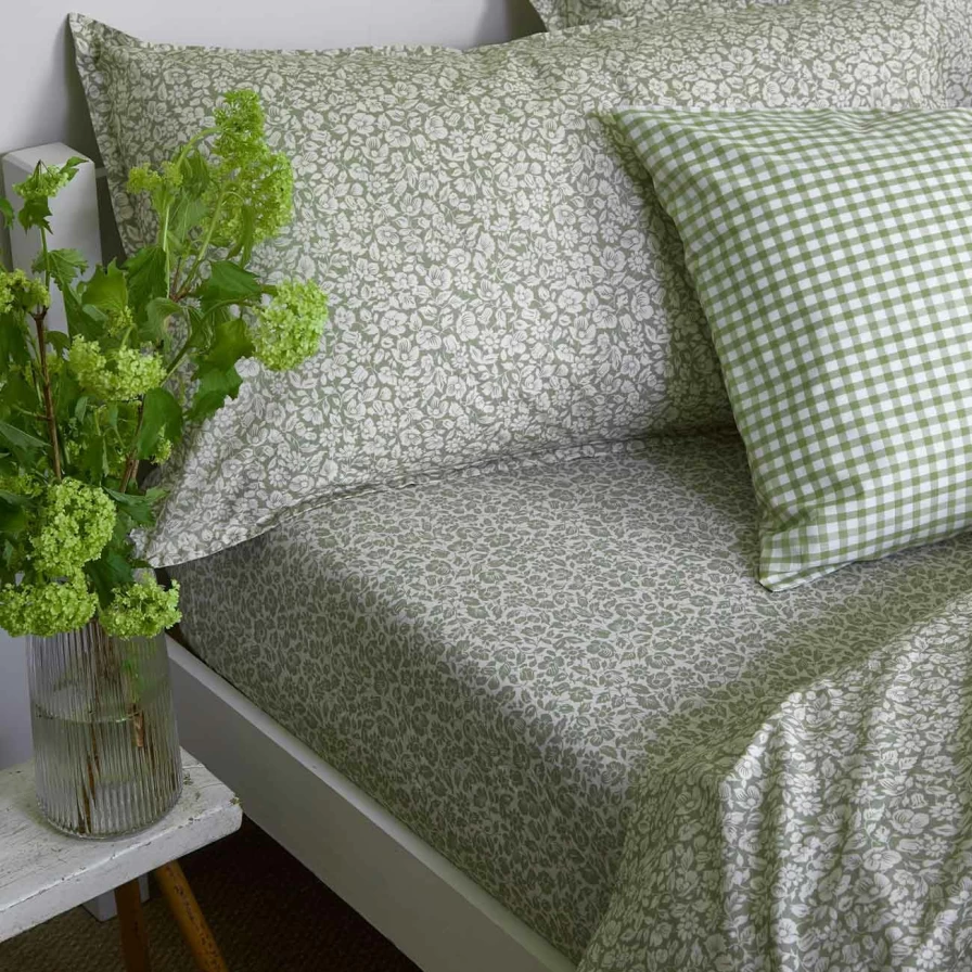 Piglet in Bed Floral Printed Cotton Pillowcases - Pair, Pear Meadow Design