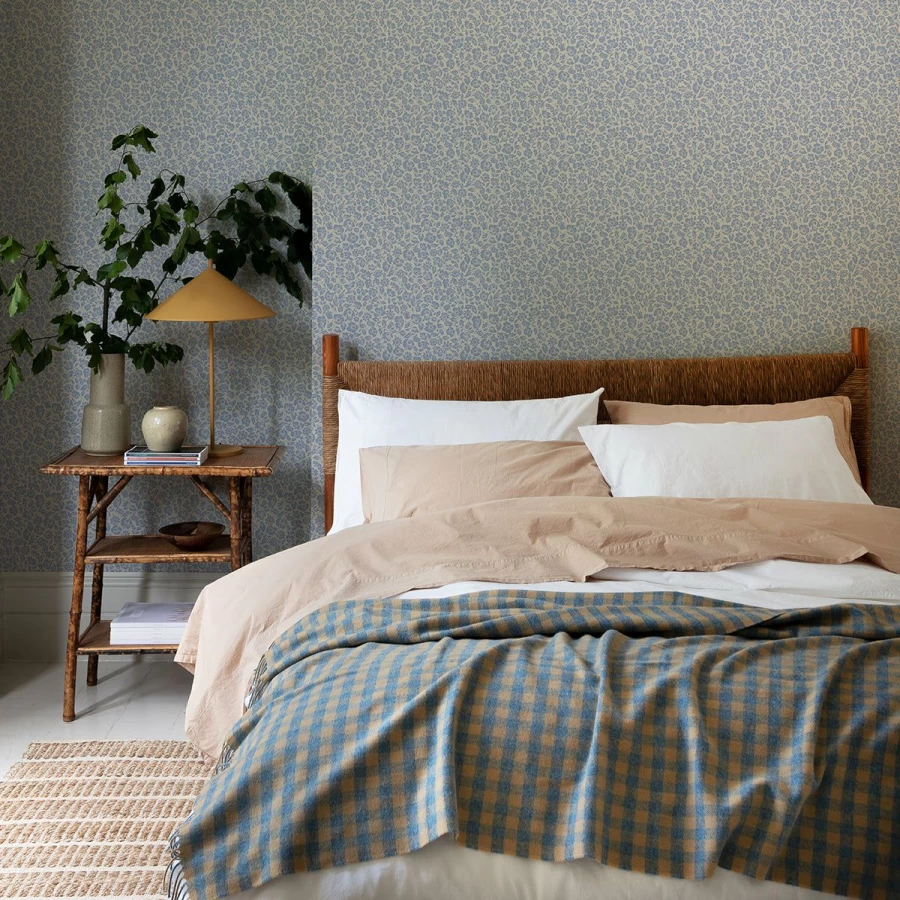 "Piglet in Bed Blue Meadow Floral Wallpaper – Premium Botanical Peel & Stick Wallpaper"