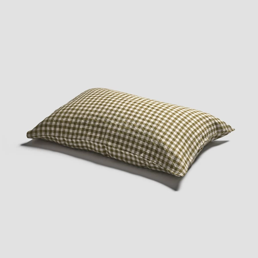 Piglet in Bed Botanical Green Gingham Linen Pillowcase Set - 100% Natural European Flax - Eco-Friendly Bedding (Pair)