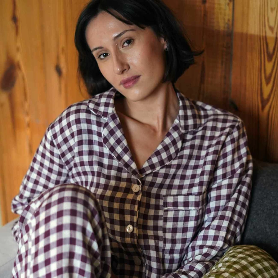 Piglet in Bed Berry Gingham Cotton Pyjama Pants Set - Comfortable Sleepwear