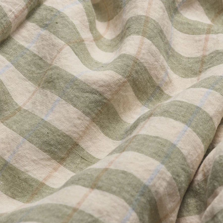 Piglet in Bed 100% Linen Flat Sheet - Pear Check Stripe - Premium Bedding