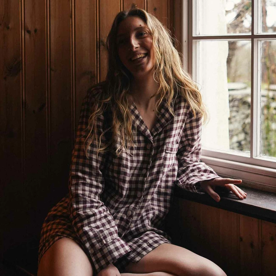 Piglet in Bed Berry Gingham Cotton Pyjama Shorts Set - Women's Summer Pajamas