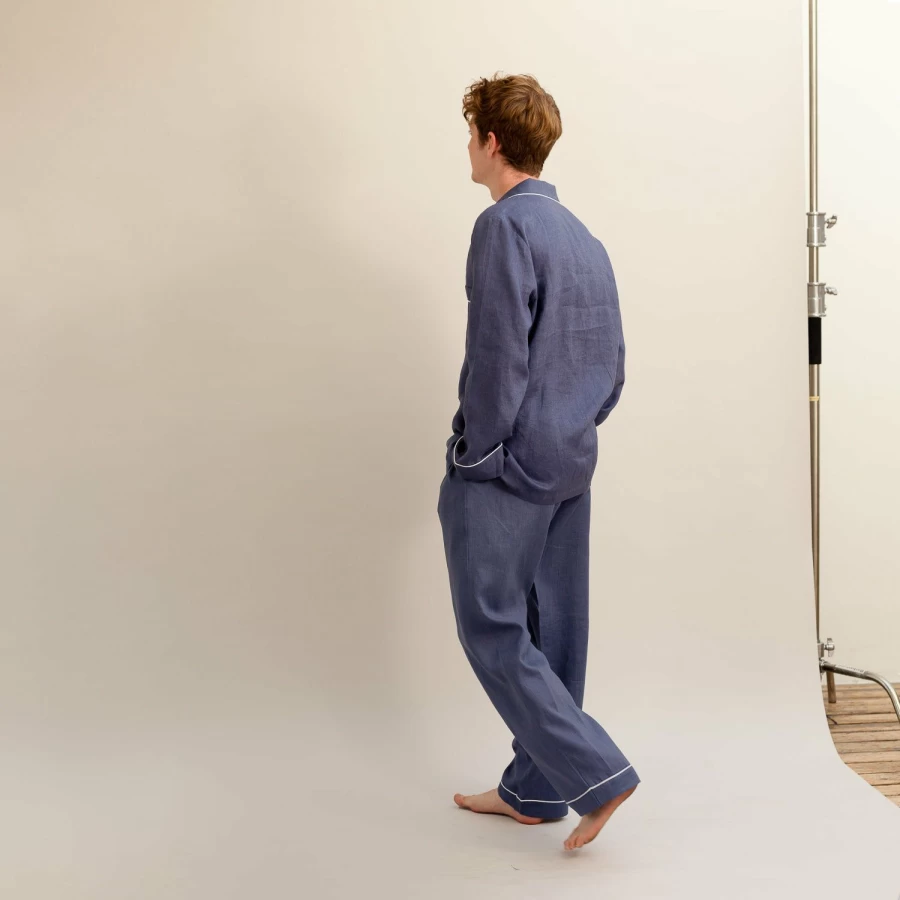 Piglet in Bed Men's Blueberry Linen Pajama Set - Comfortable Sleepwear for Men