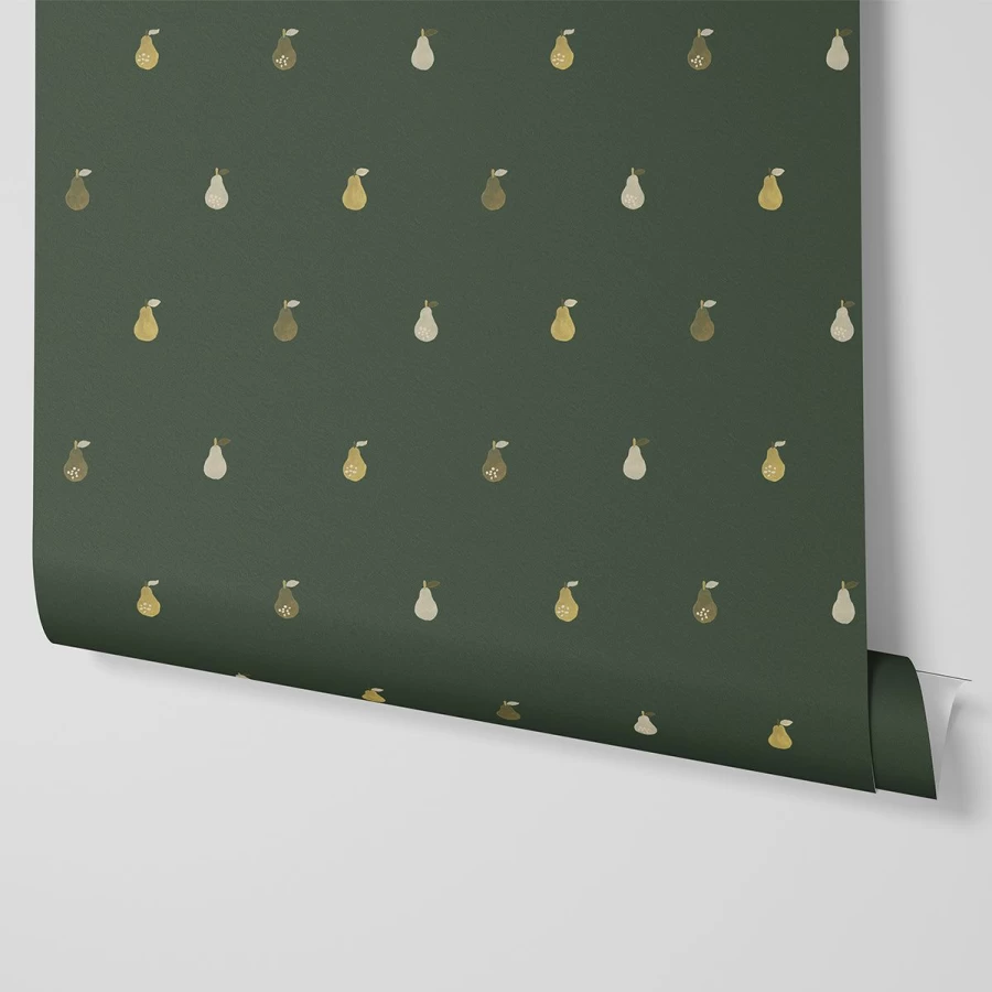 "Piglet in Bed Fern Green Pears Wallpaper – Botanical Peel & Stick Wallpaper"