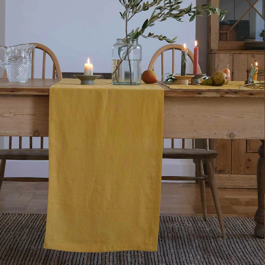 Piglet in Bed Honey Linen Table Runner - Natural Handwoven Organic Cotton Dining Table Decor