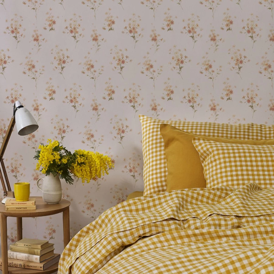 Piglet in Bed Cream Blush Daisy Bouquet Floral Wallpaper for Home Decor