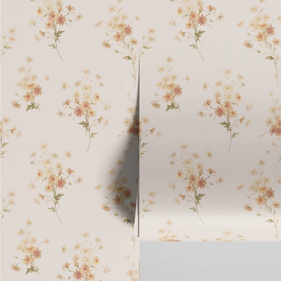 Piglet in Bed Cream Blush Daisy Bouquet Floral Wallpaper for Home Decor