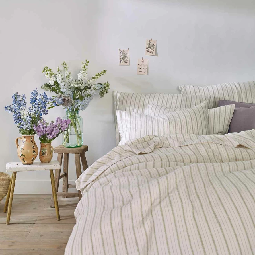 Piglet in Bed Organic Linen Pillowcase Set - Pear Ticking Stripe, Pair (Eco-Friendly)