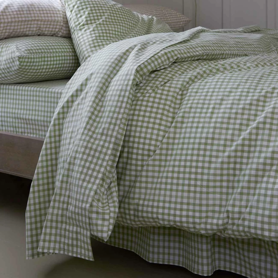 Piglet in Bed Small Gingham Cotton Flat Sheet - Pear Pattern, Organic Bedding
