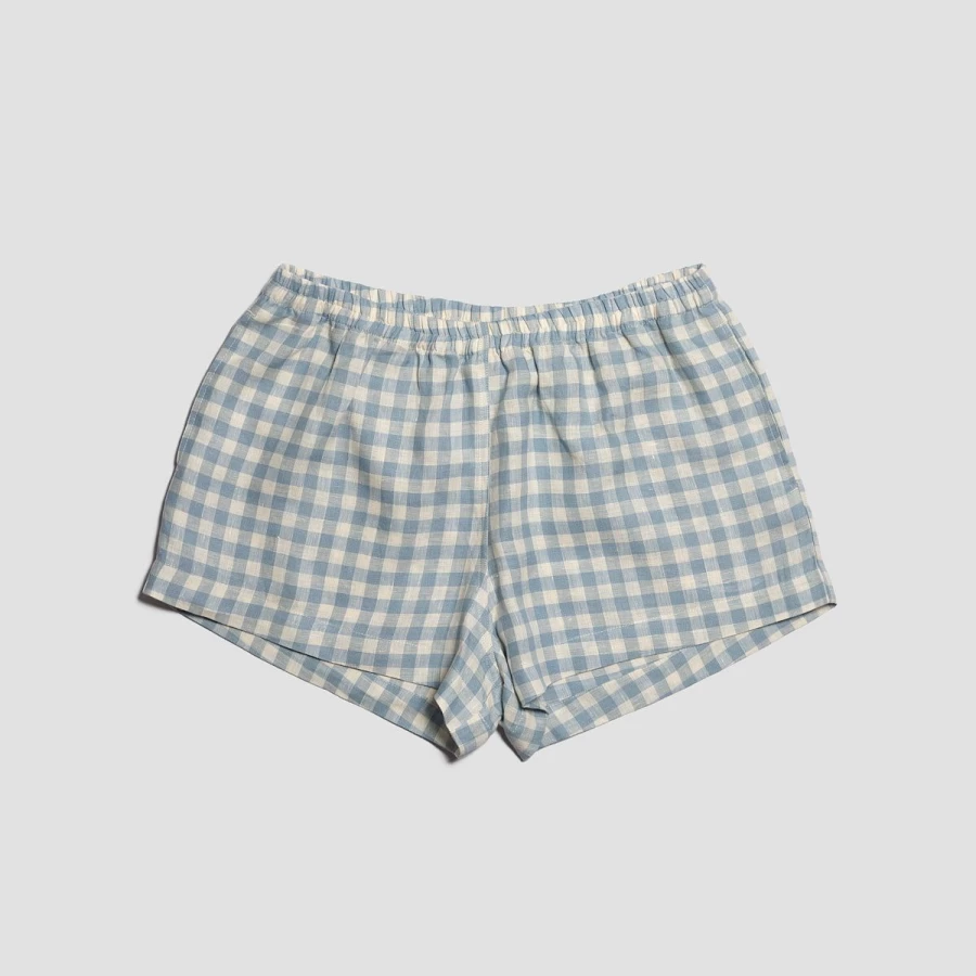 Piglet in Bed Blue Gingham Linen Pyjama Shorts – Soft & Breathable Summer Sleepwear