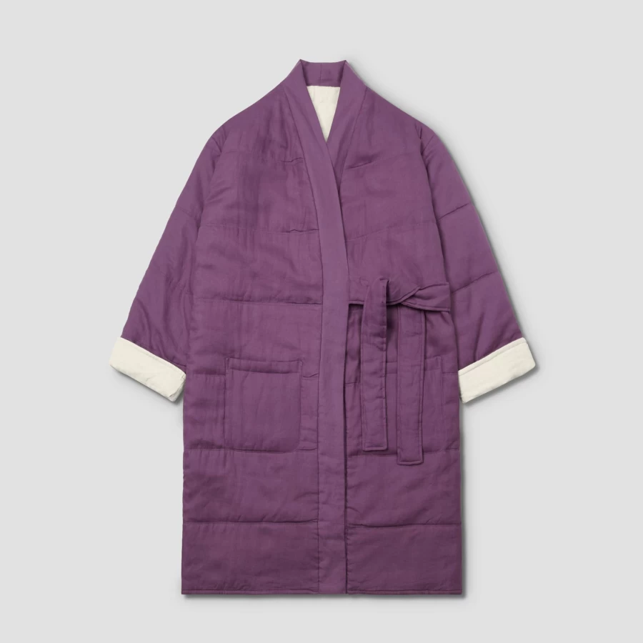Piglet in Bed 100% Linen Fig Housecoat - Soft Relaxing Bathrobe for Women & Men