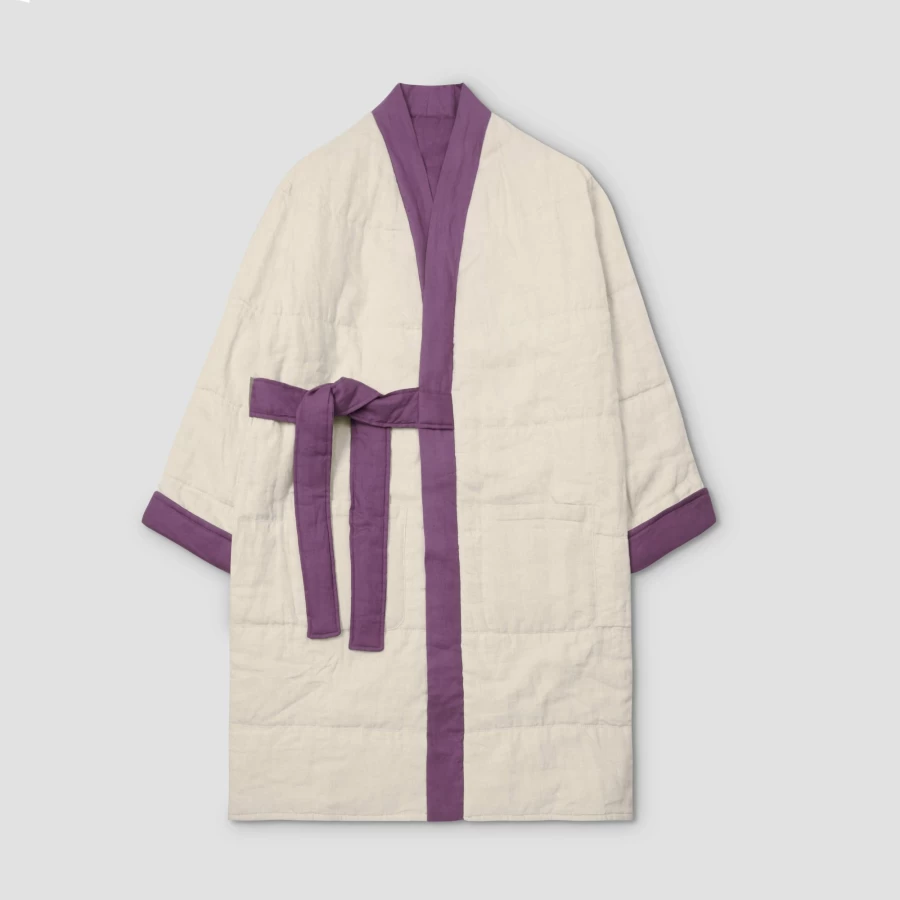 Piglet in Bed 100% Linen Fig Housecoat - Soft Relaxing Bathrobe for Women & Men