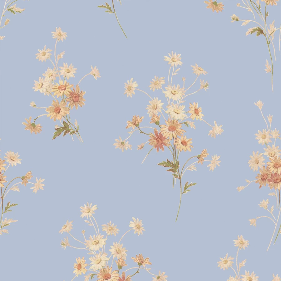 "Piglet in Bed Heather Blue Daisy Bouquet Wallpaper – Floral Botanical Peel and Stick Wallpaper"