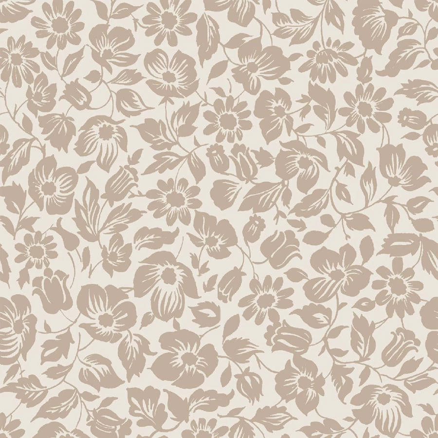 "Piglet in Bed Warm Taupe Meadow Floral Wallpaper – Nature-Inspired Home Decor"