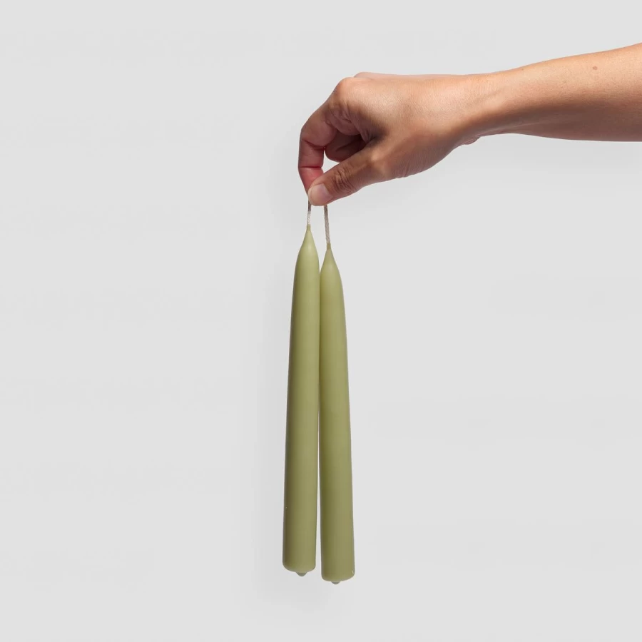 Piglet in Bed 2-Pack Beeswax Dinner Candles in Sage Green – Natural Eco-Friendly Table Candles