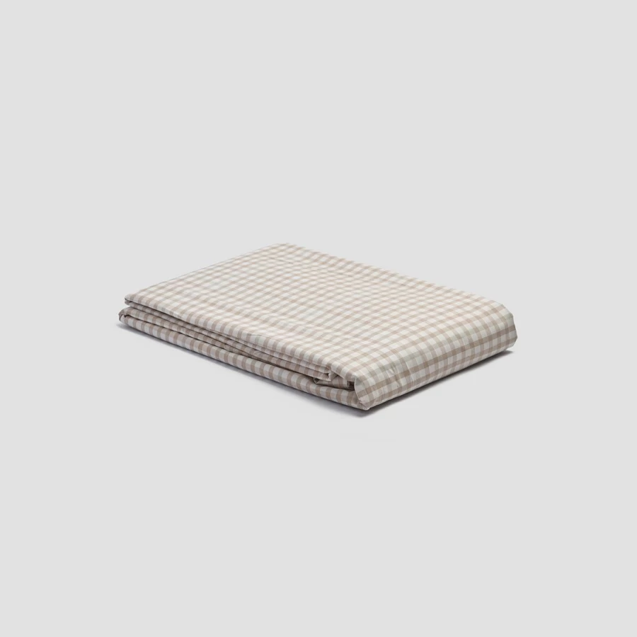 Piglet in Bed Cafe Au Lait Small Gingham Cotton Duvet Cover - Checkered Bedding Set - Soft Breathable Fabric