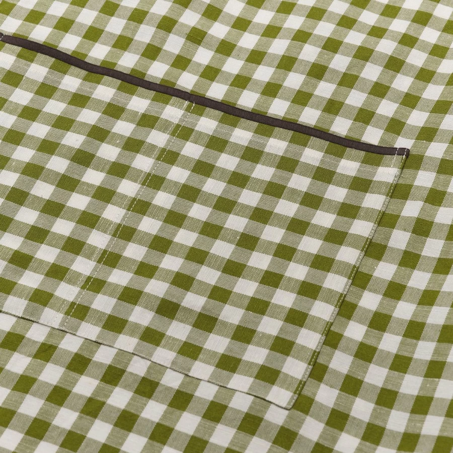 Piglet in Bed Botanical Green Gingham Linen Apron - Organic Cotton Kitchen Apron with Adjustable Straps