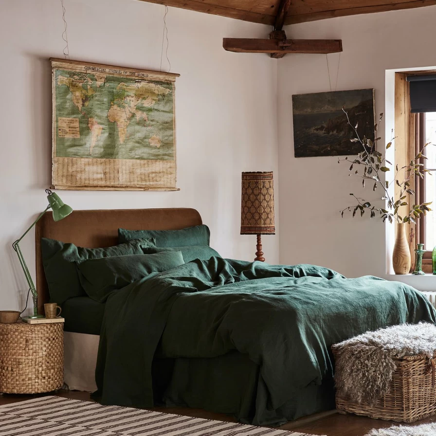 Piglet in Bed Fern Green 100% Linen Duvet Cover Set - Organic, Breathable & Sustainable Bedding