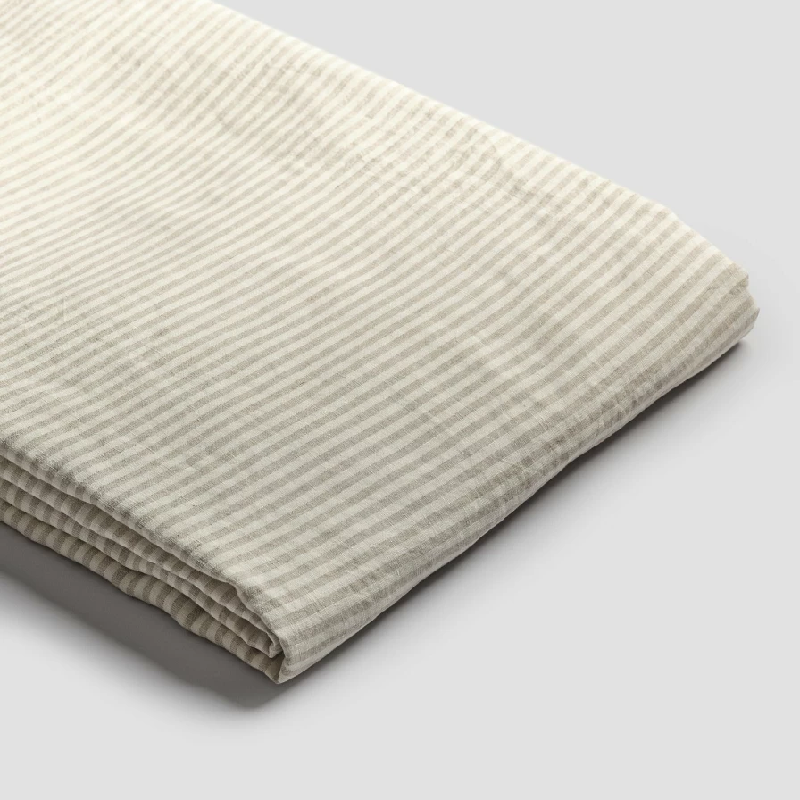"Piglet in Bed 100% Linen Flat Sheet - Soft Oatmeal Striped Bedding for Comfortable Sleep"