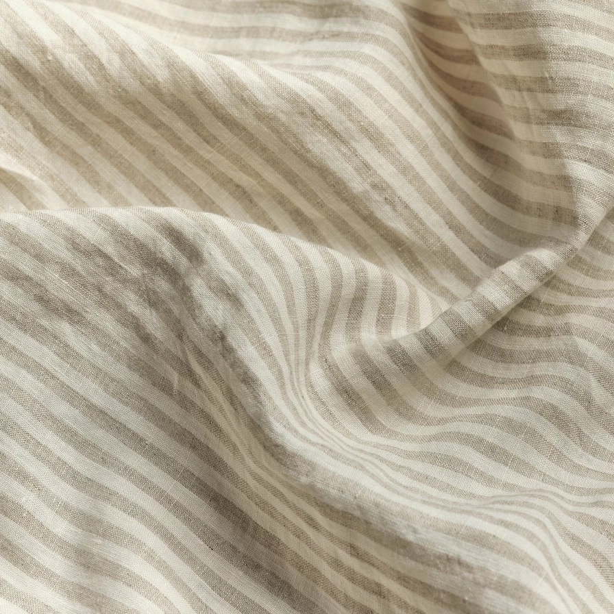 "Piglet in Bed 100% Linen Flat Sheet - Soft Oatmeal Striped Bedding for Comfortable Sleep"