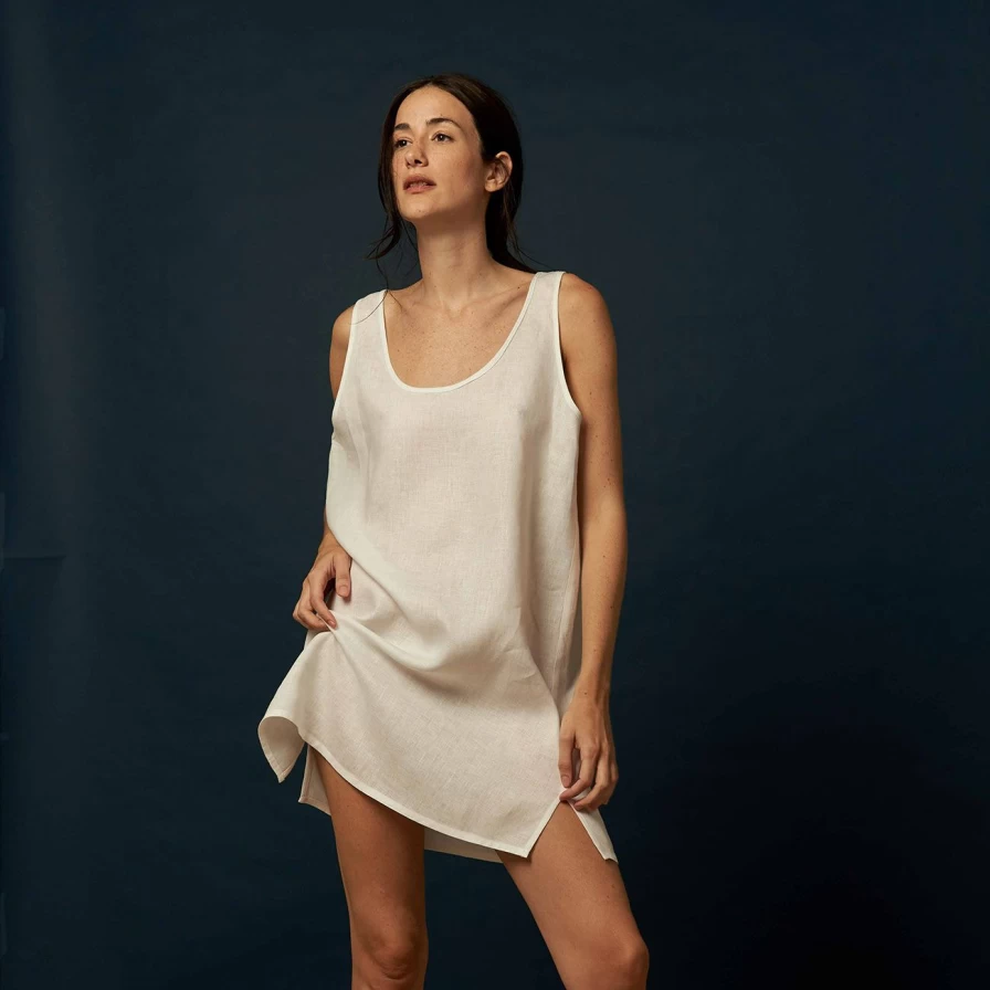 Piglet in Bed White Linen Night Dress - Soft Organic Cotton Sleepwear for Women