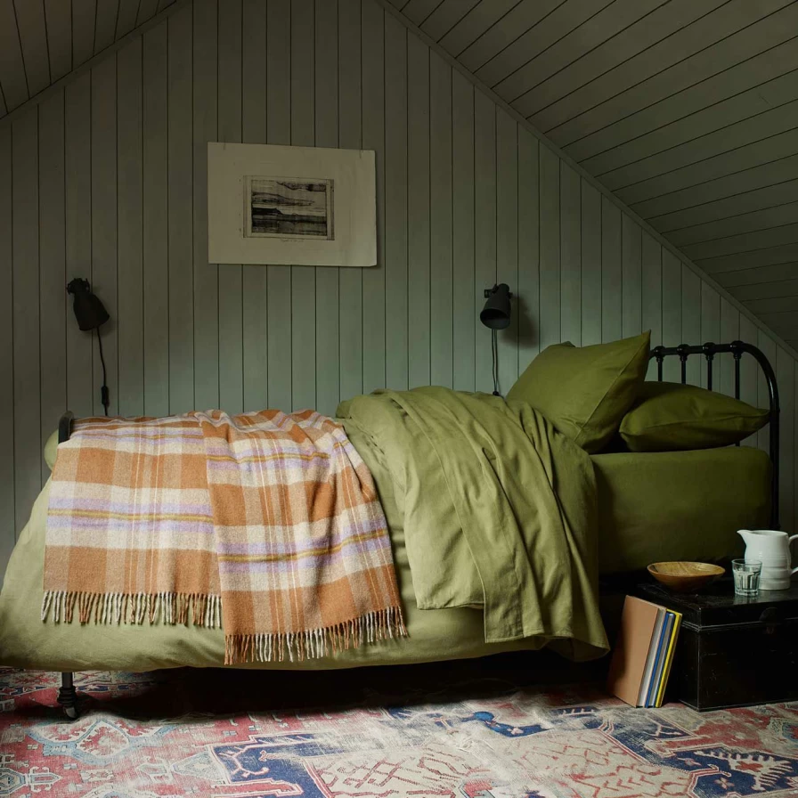 Piglet in Bed Olive Green Brushed Cotton Duvet Cover Set - Soft Organic Washed Cotton Bedding