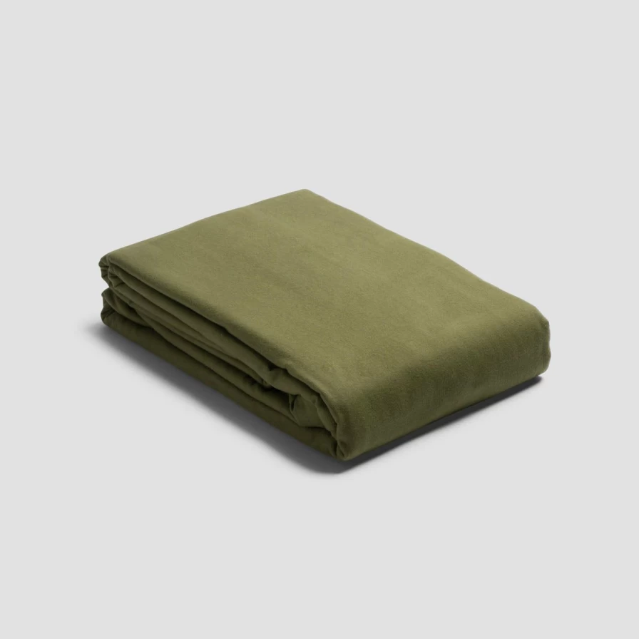 Piglet in Bed Olive Green Brushed Cotton Duvet Cover Set - Soft Organic Washed Cotton Bedding