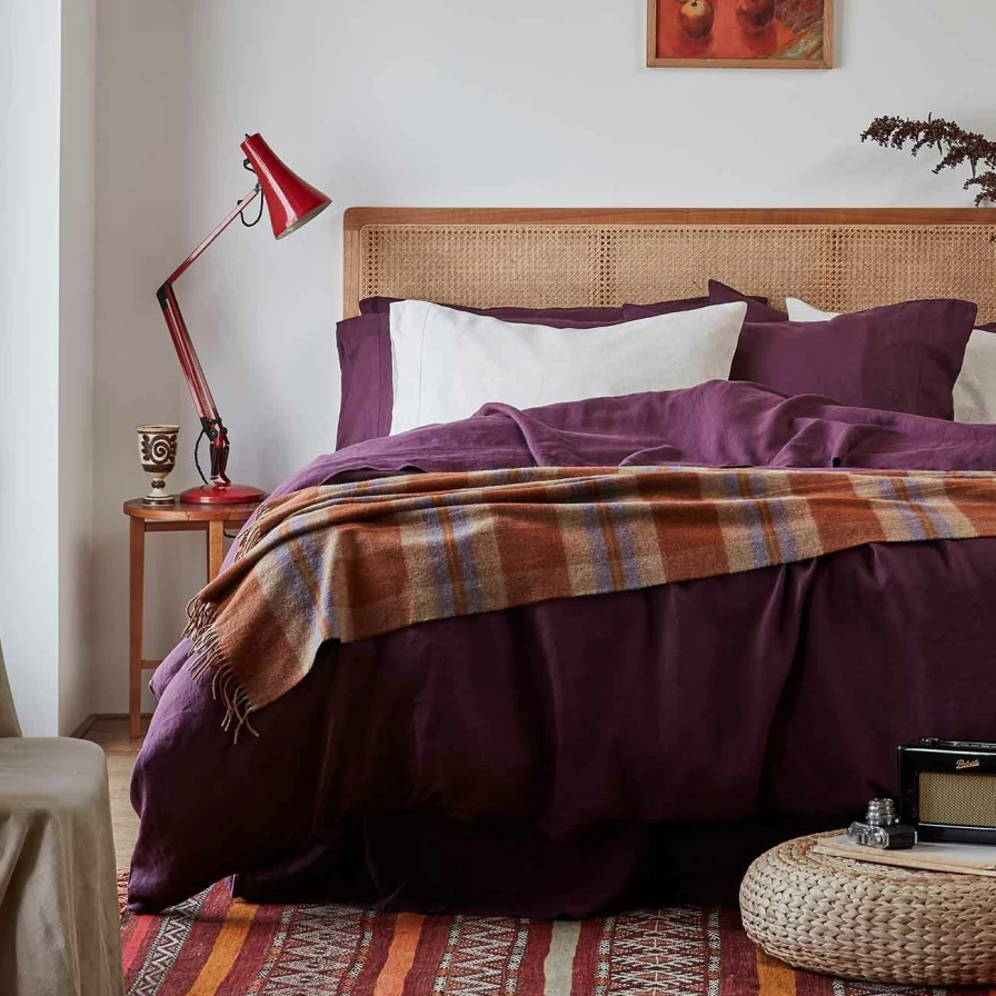 Piglet in Bed Burnt Orange Check Wool Blanket – Cozy Cabin Throw for Winter Warmth