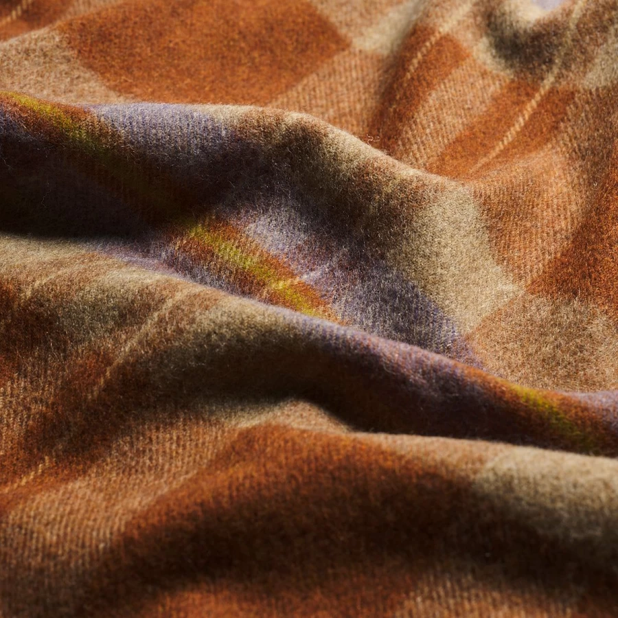 Piglet in Bed Burnt Orange Check Wool Blanket – Cozy Cabin Throw for Winter Warmth