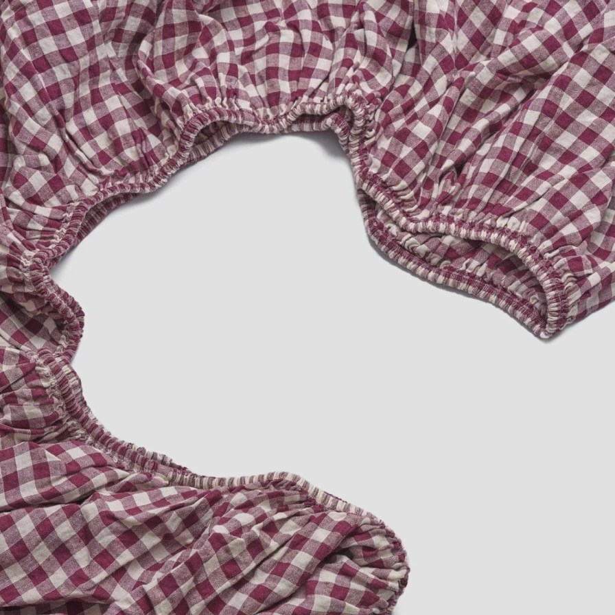 Piglet in Bed Berry Gingham Linen Fitted Sheet - Premium Fitted Bed Sheet for Comfort & Style