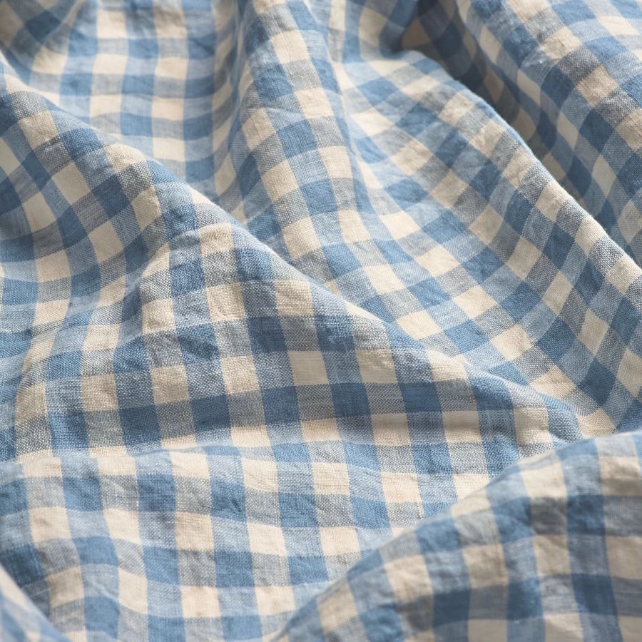 "Piglet in Bed Blue Gingham Linen Fitted Sheet - Premium Soft & Warm Bedding"