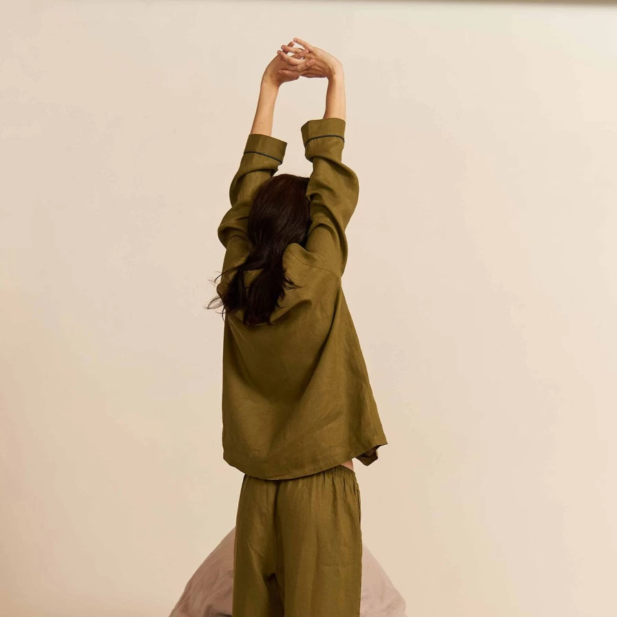 Piglet in Bed Moss Green Linen Pyjama Pants for Women – Comfortable Sleepwear Trousers