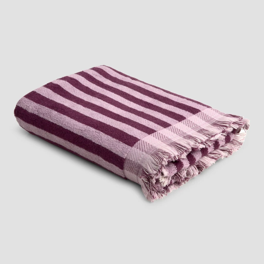 Piglet in Bed Berry Mauve Striped Cotton Bath Towel - Soft Organic Hand Towels for Luxury Spa & Home