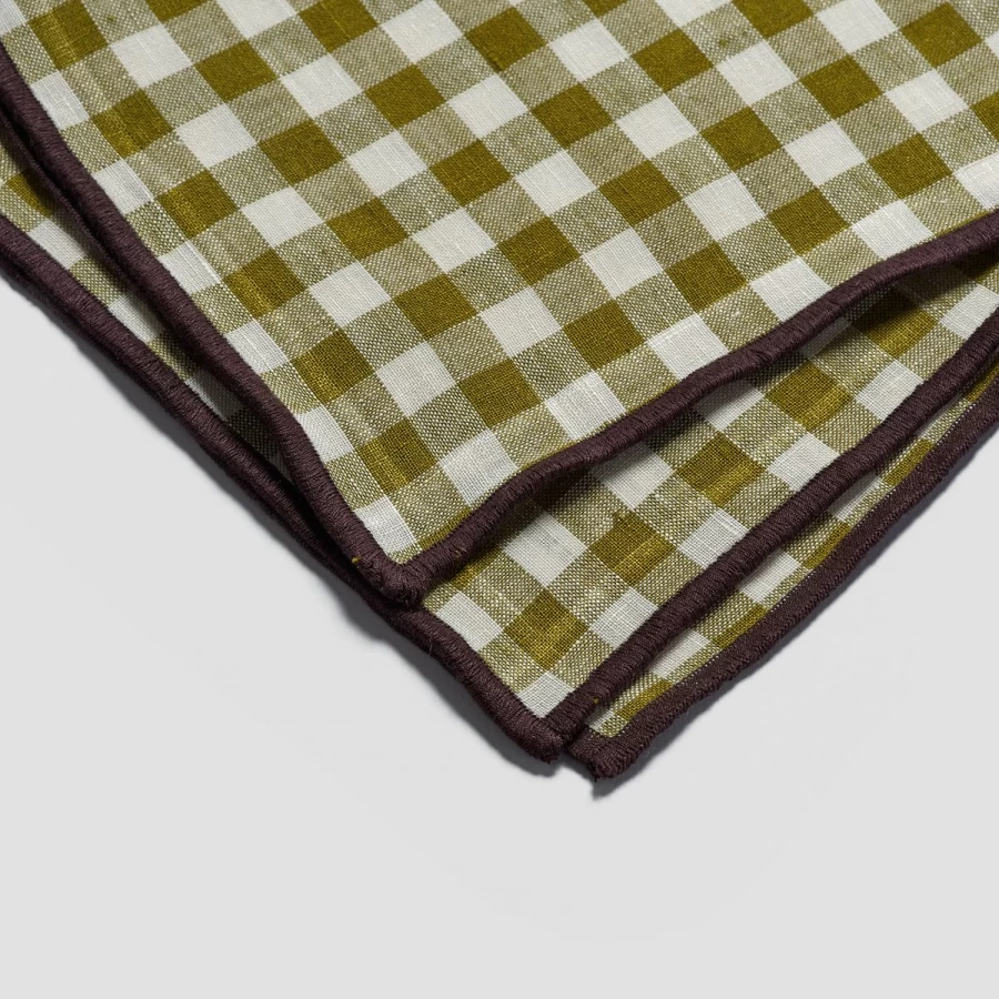 Piglet in Bed Botanical Green Gingham Linen Tablecloth – Natural Organic Cotton Fabric Dining Decor