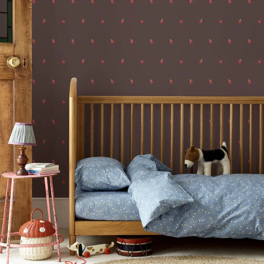 "Piglet in Bed Brown Stone Apples Peel & Stick Wallpaper - Removable Vintage Fruit Pattern"